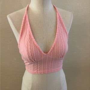 Amazon Pink Textured Halter Crop Top sz Small